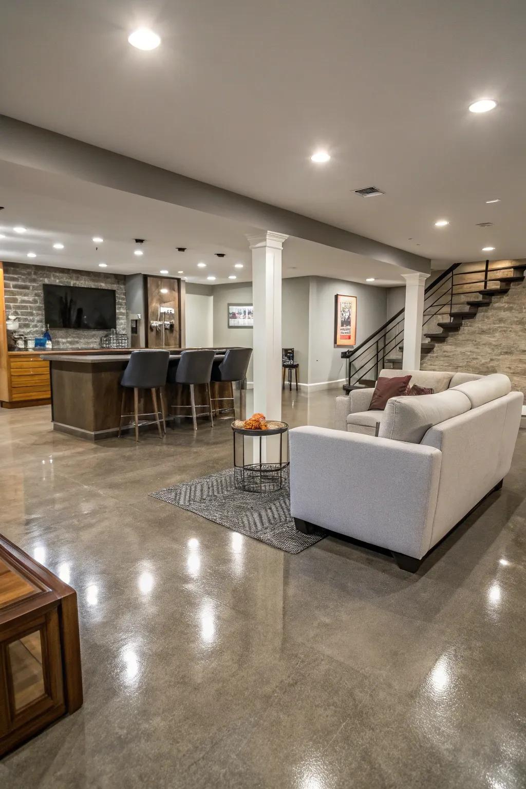 Epoxy coatings offer a glossy finish and enhanced durability for concrete floors.