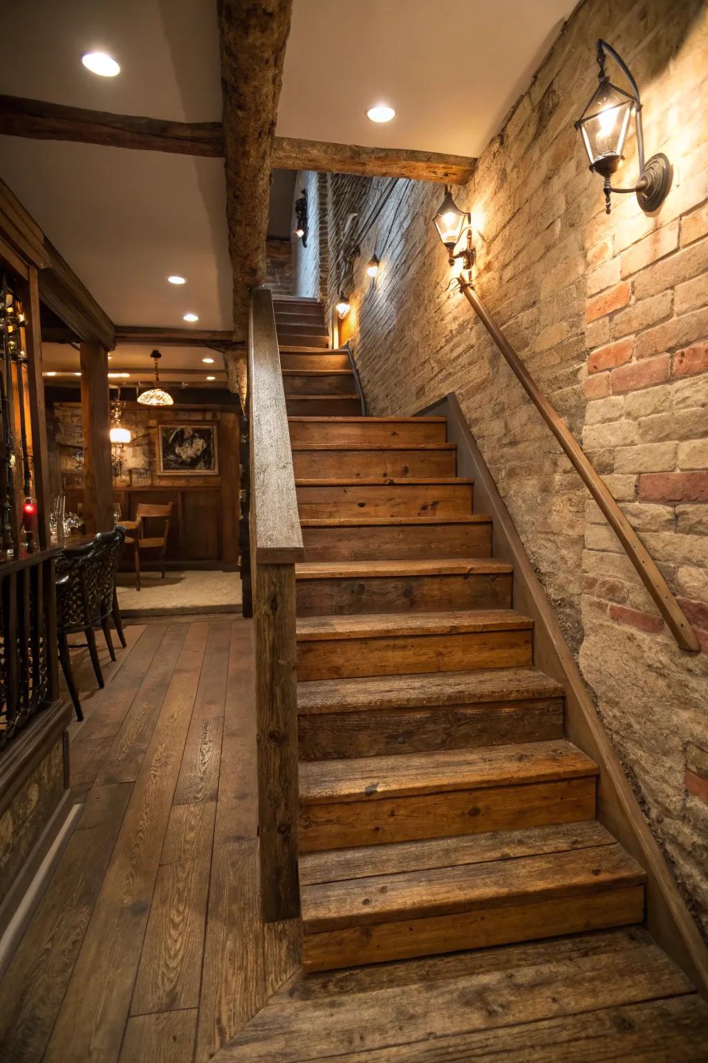 Country-style elements bring warmth and charm to your basement staircase.