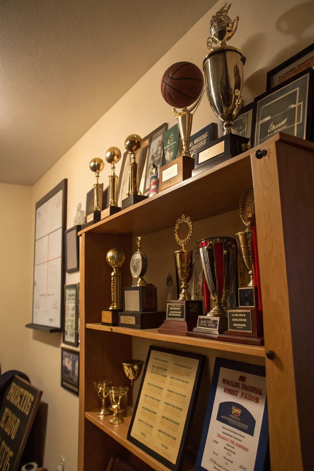 A prize shelf accentuates individual achievements.