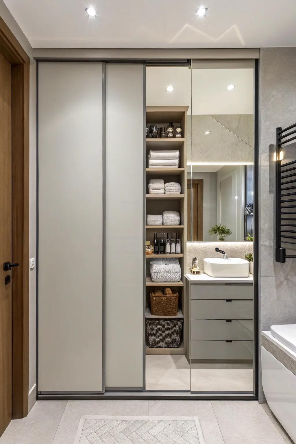 Sliding doors add design and save area.
