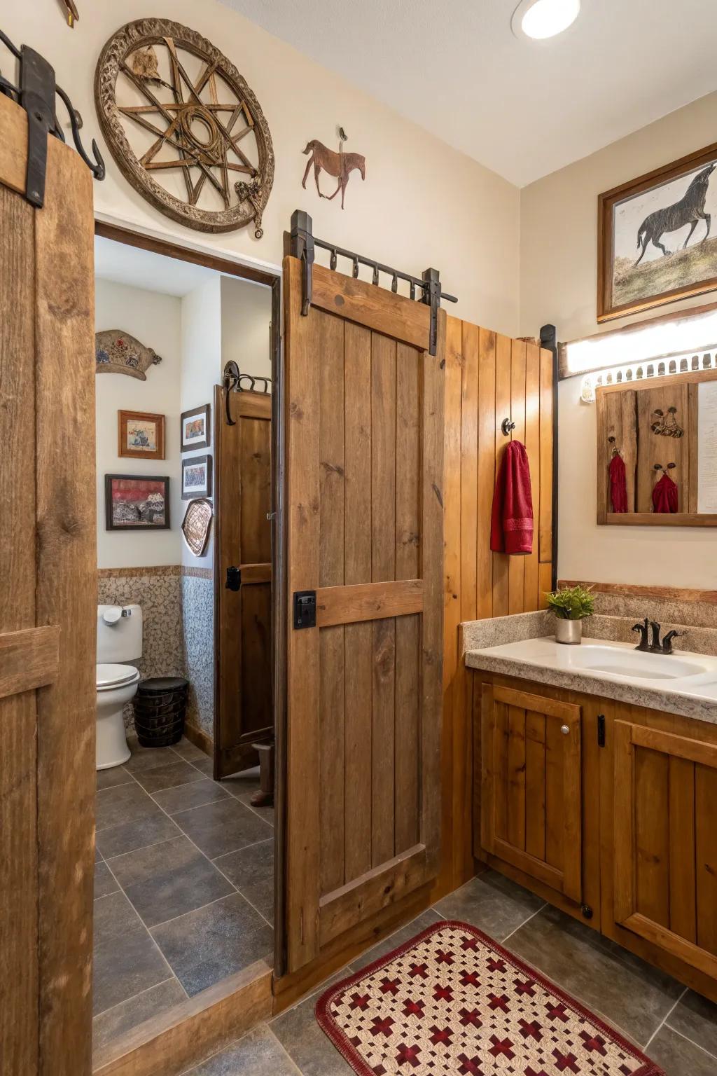 Your bathroom gains a distinctive and playful element from saloon doors.