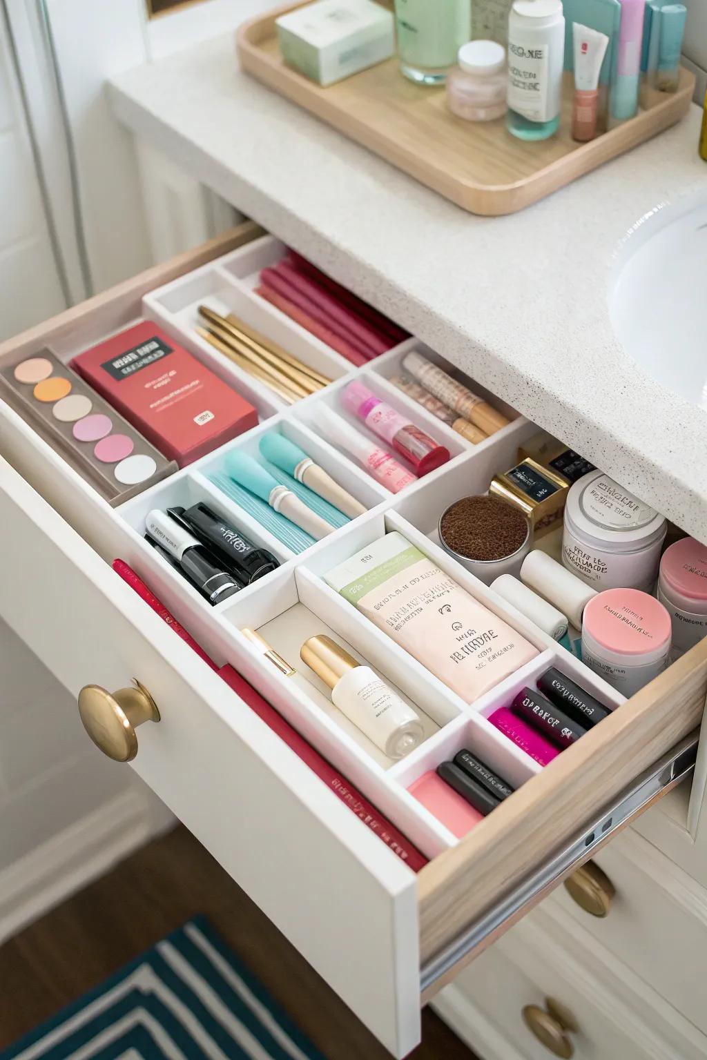 Color sorting brings visual harmony and ease of access to your drawers.