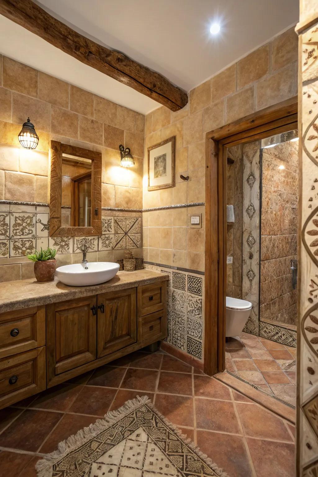 Handmade tiles introduce rustic charm.