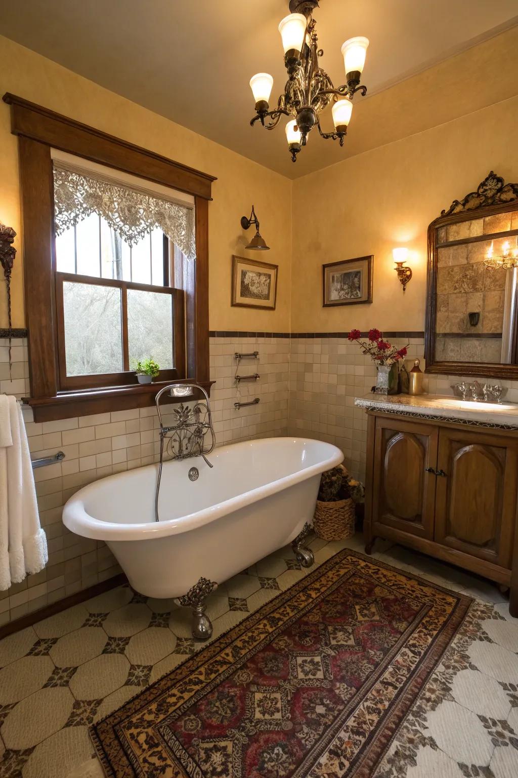 A vintage-style bathroom design enchants with its enduring charm.