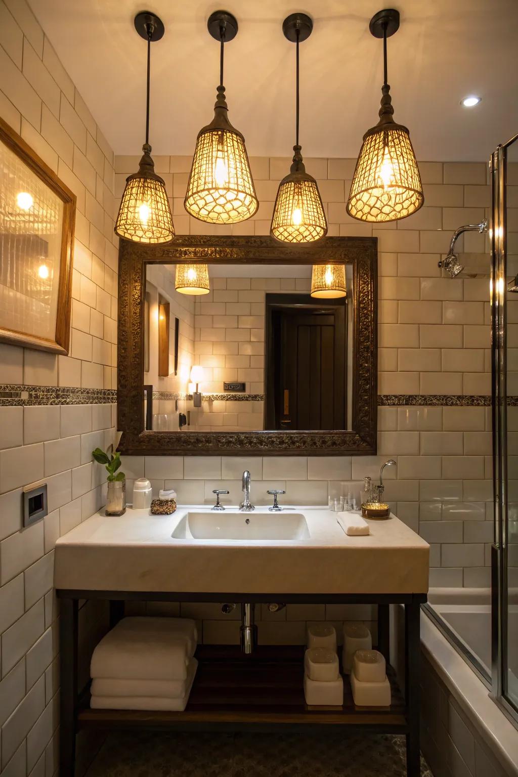 Strategic lighting elevates the bathroom's feel.