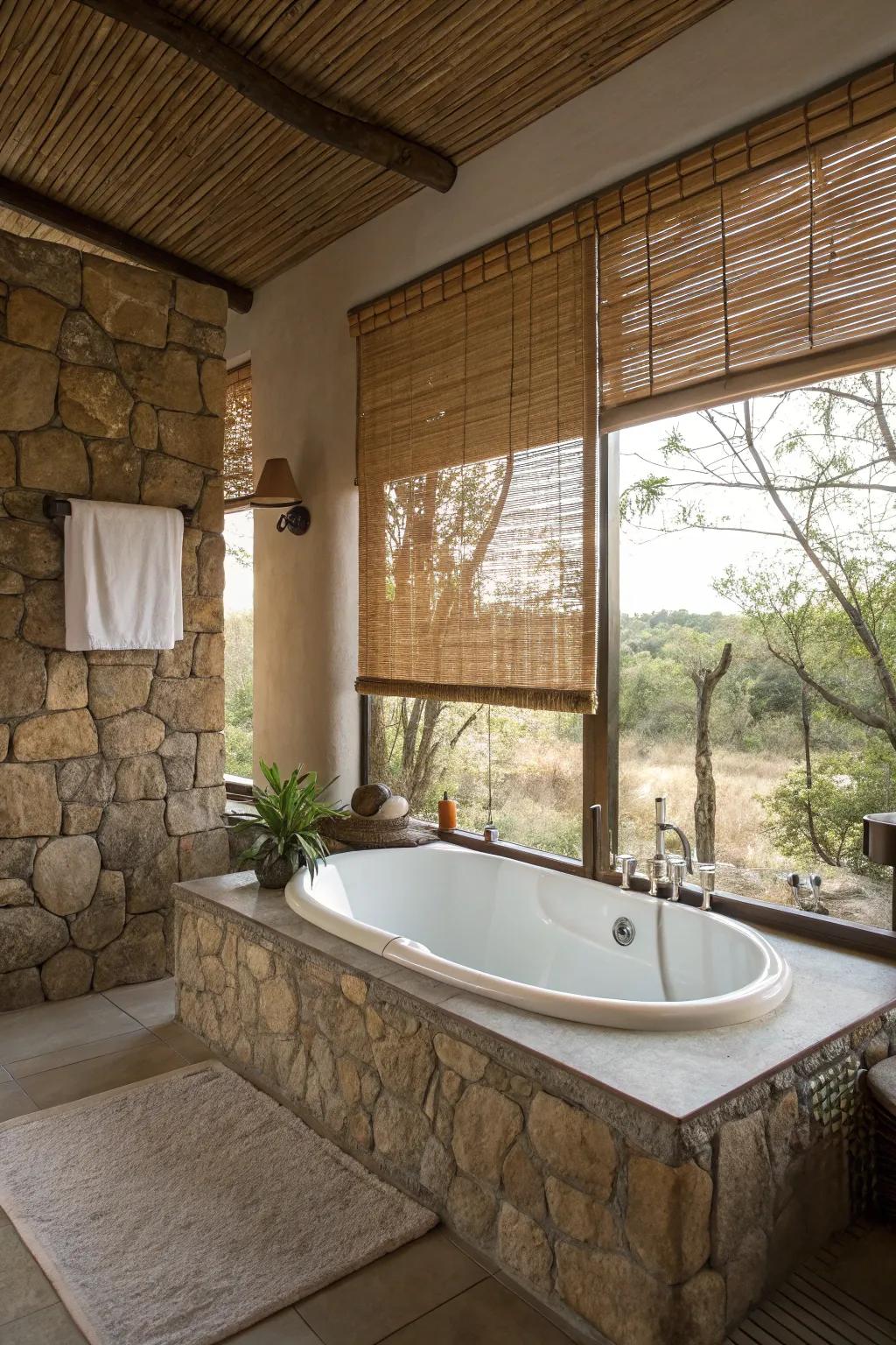 Tranquil vibes: Bamboo shades add a calming zen quality.