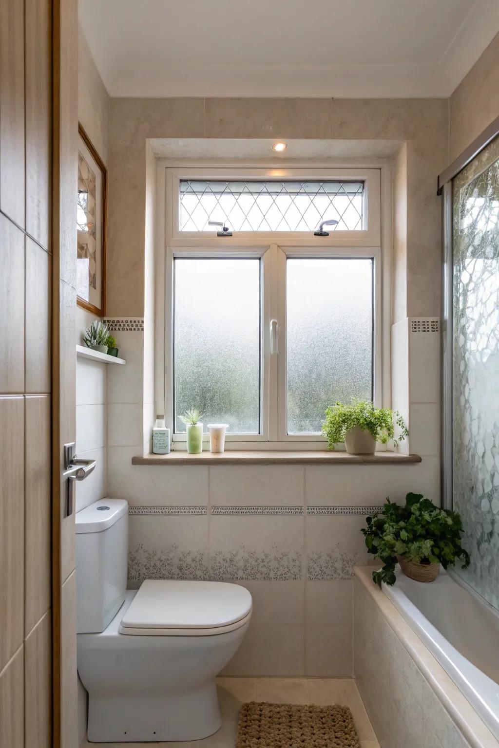 Modern and subtle: One-way mirroring film for a streamlined bathroom window. 🔒 #PrivacySolutions #SleekDesign