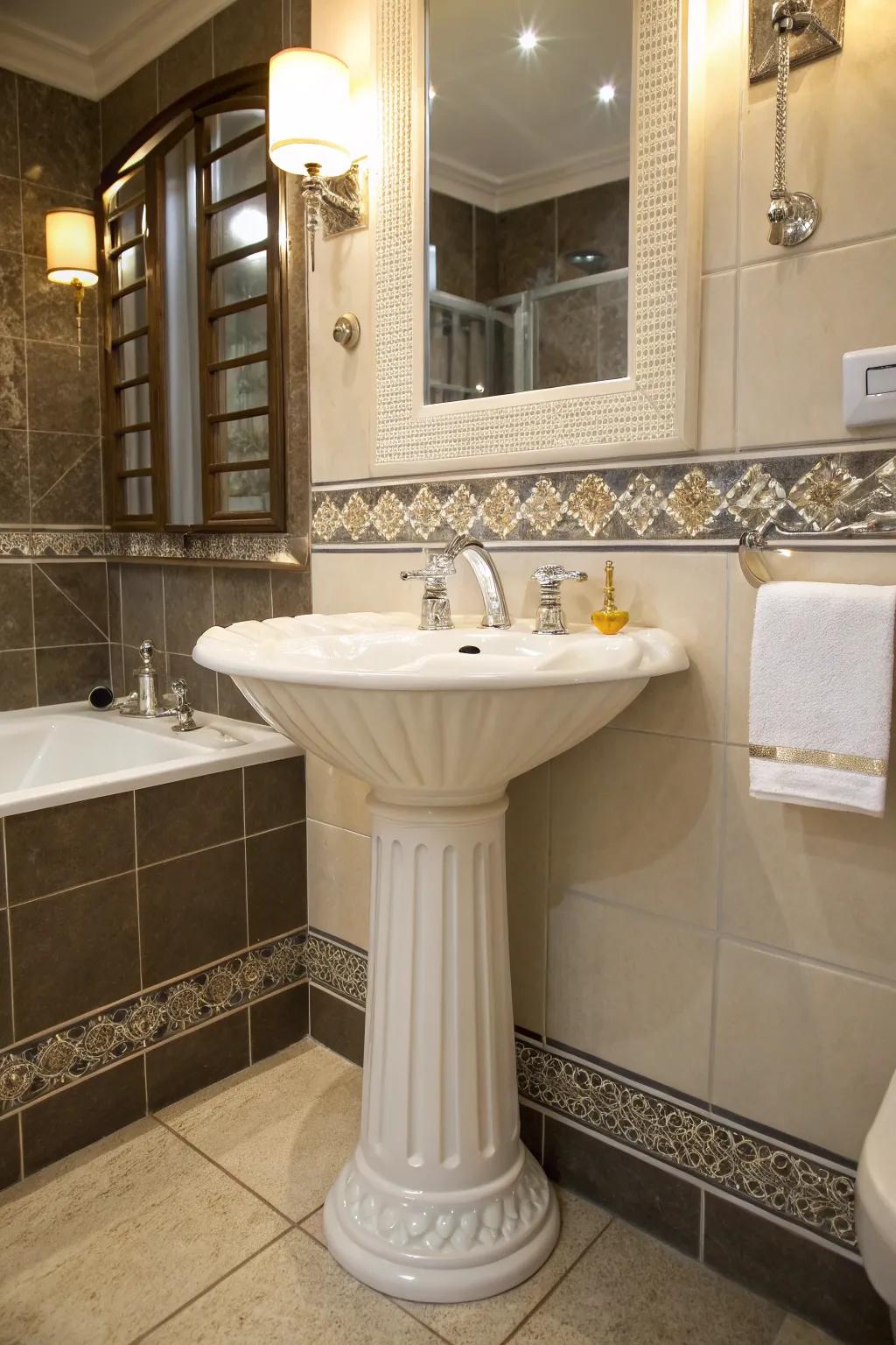 Create an impact with an artistic pedestal sink.