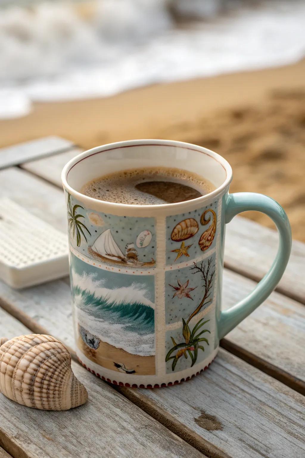 Start your day with a beachy vibe using a seaside-themed beaker.