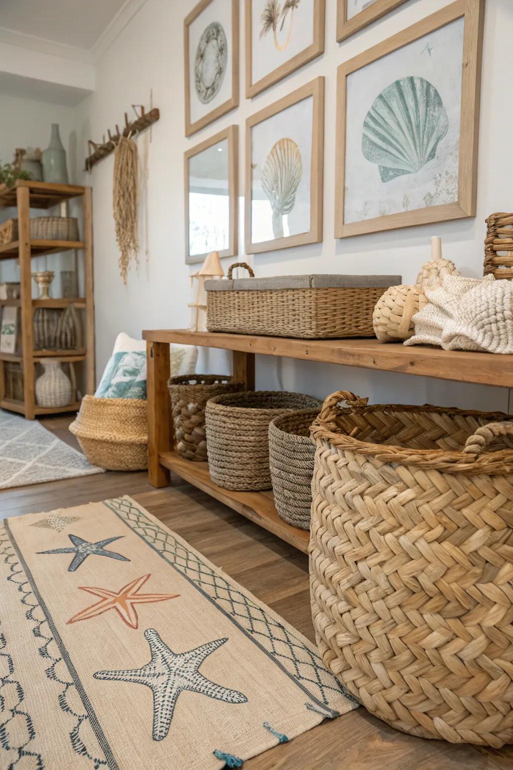 Stratified textures impart profundity and coastal allure.