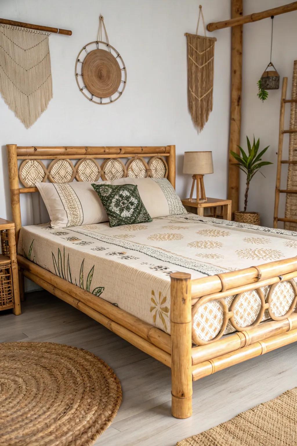A bamboo bed frame is a stylish and sustainable choice.