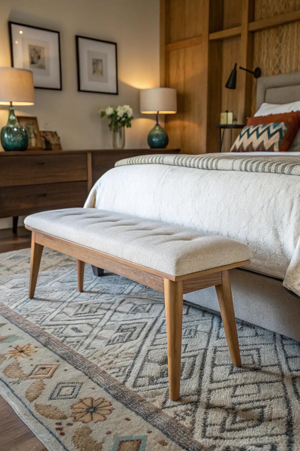 Mid-century modern benches add retro charm to your space.