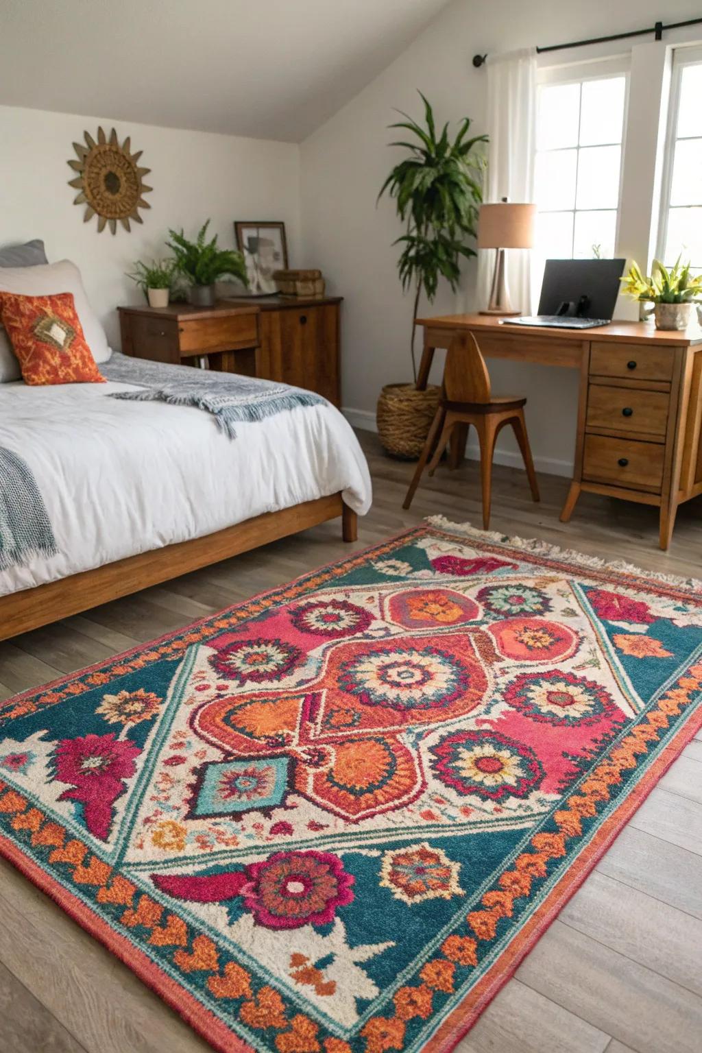 A highlight rug blends the room’s elements together stylishly.
