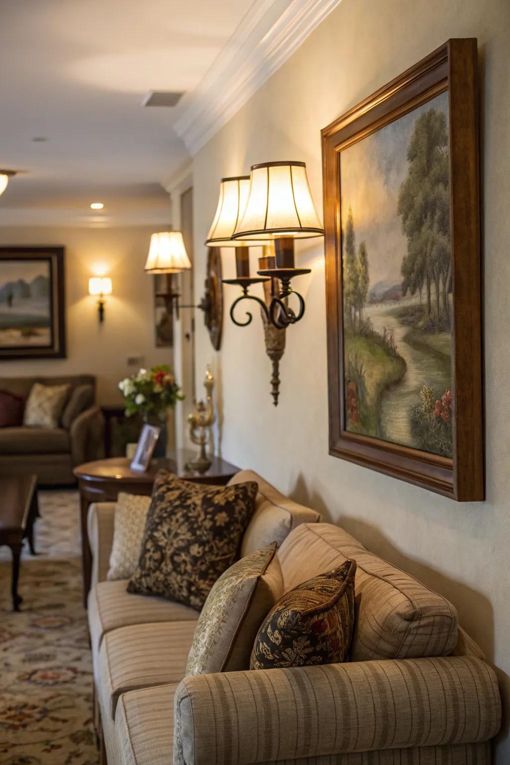 Sconces offer ambient lighting and refinement.