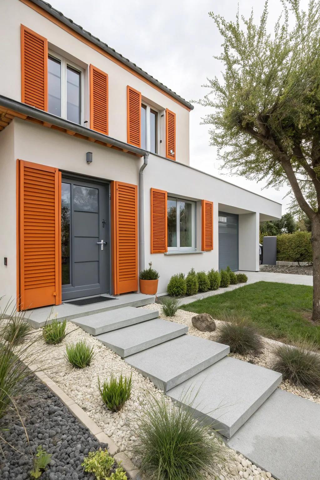 Dynamic tangerine and unbiased gray create a lively, modern style.