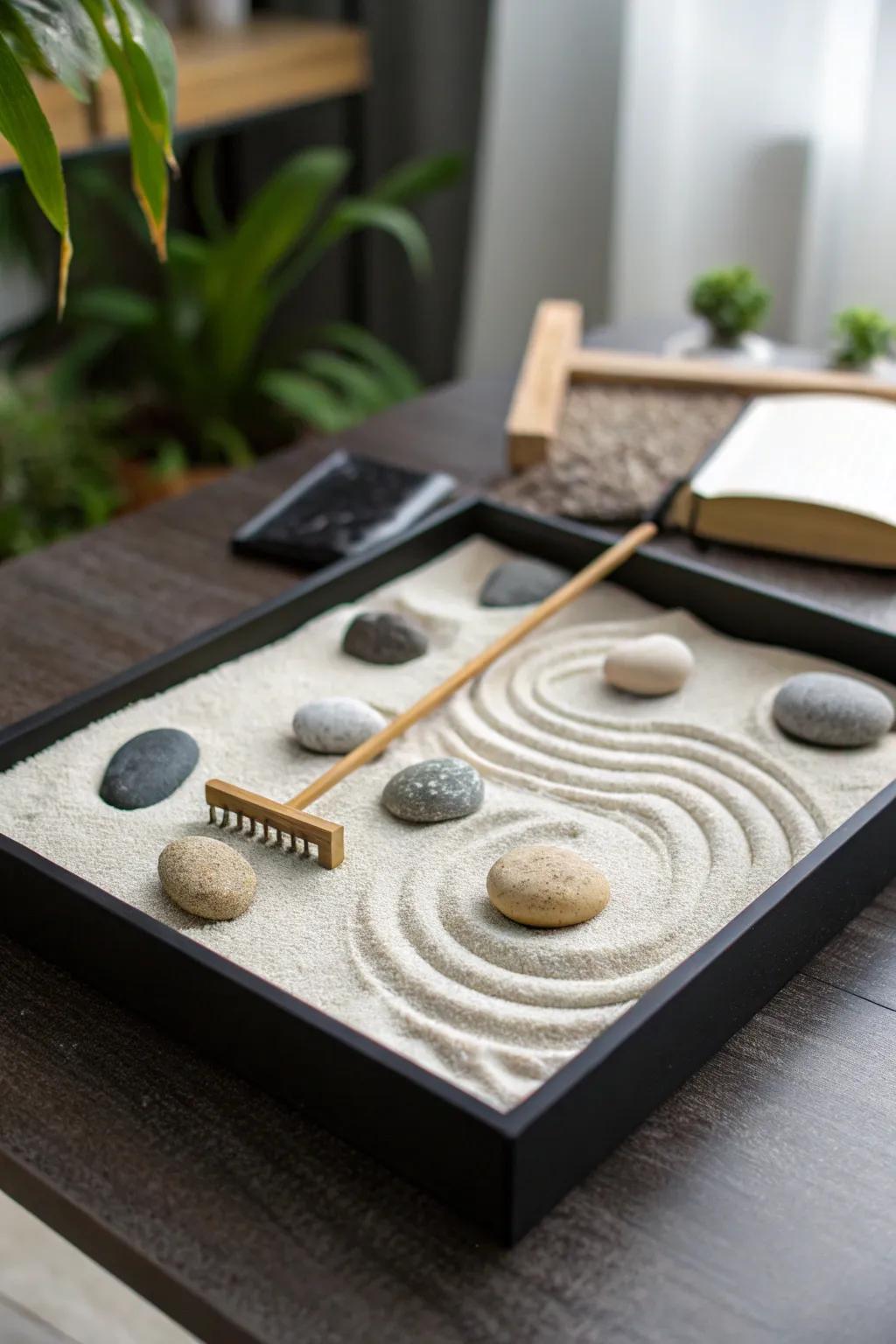 Miniature tranquility gardens offer a moment of peace and reflection in a busy day.