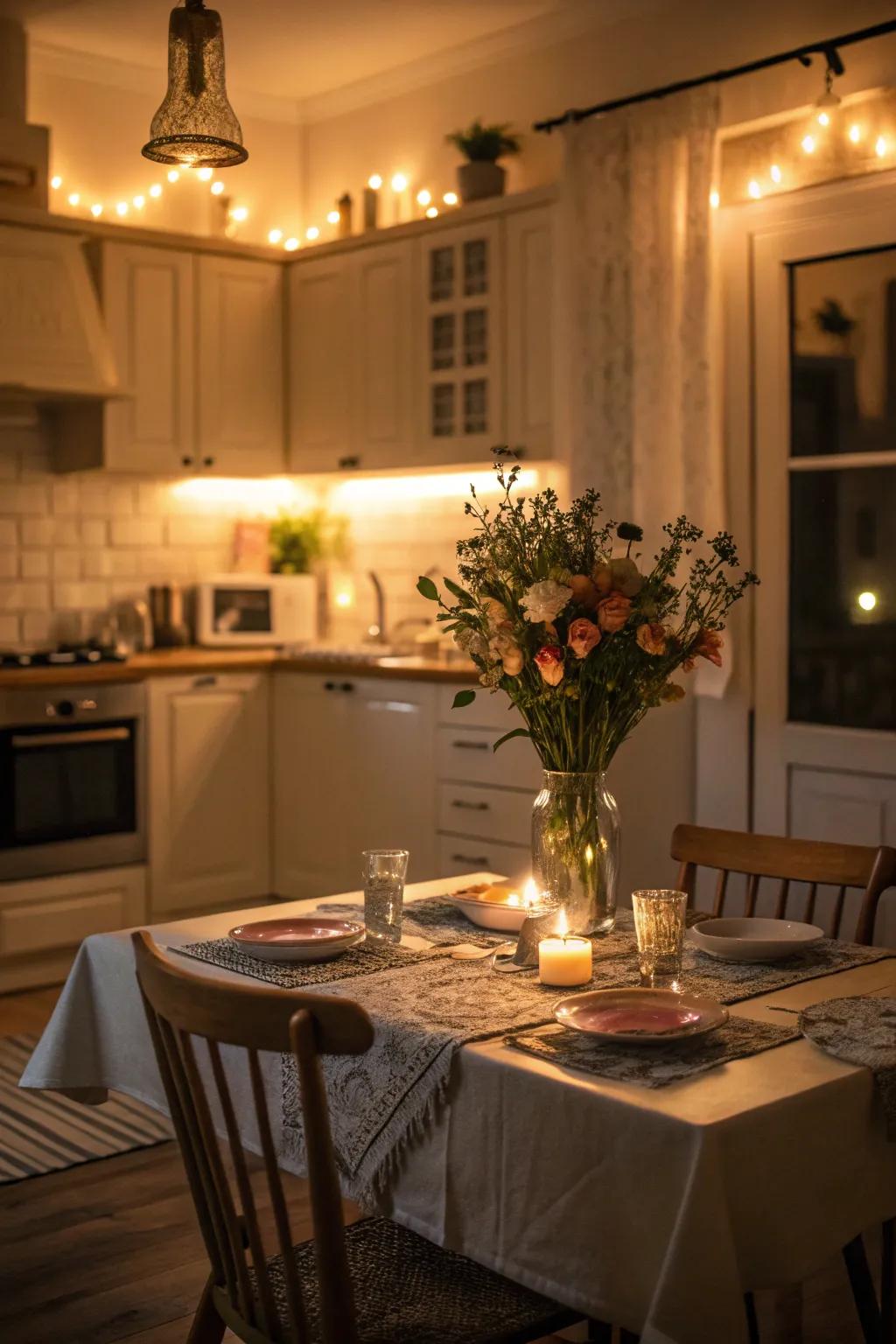 Establish the mood with gentle ambient lighting.