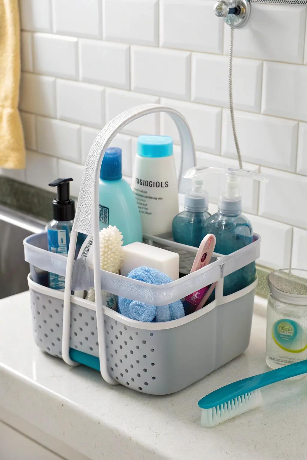 Take your essentials anywhere with a portable shower organizer.