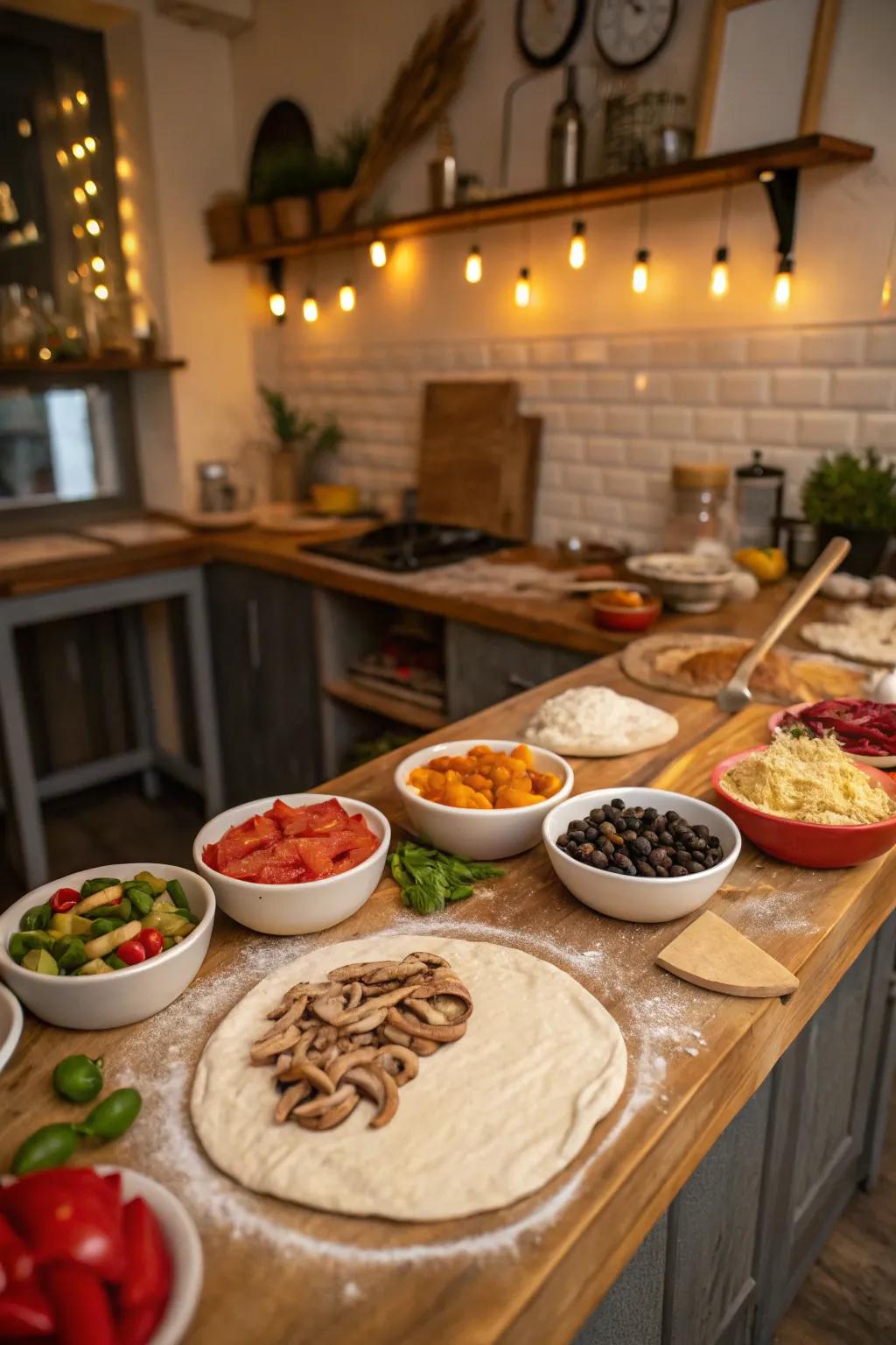 A DIY pizza gathering invites guests to create their tasty slices.