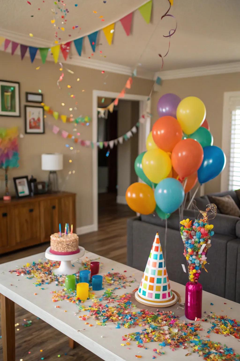Bursting confetti creates a burst of color and excitement.