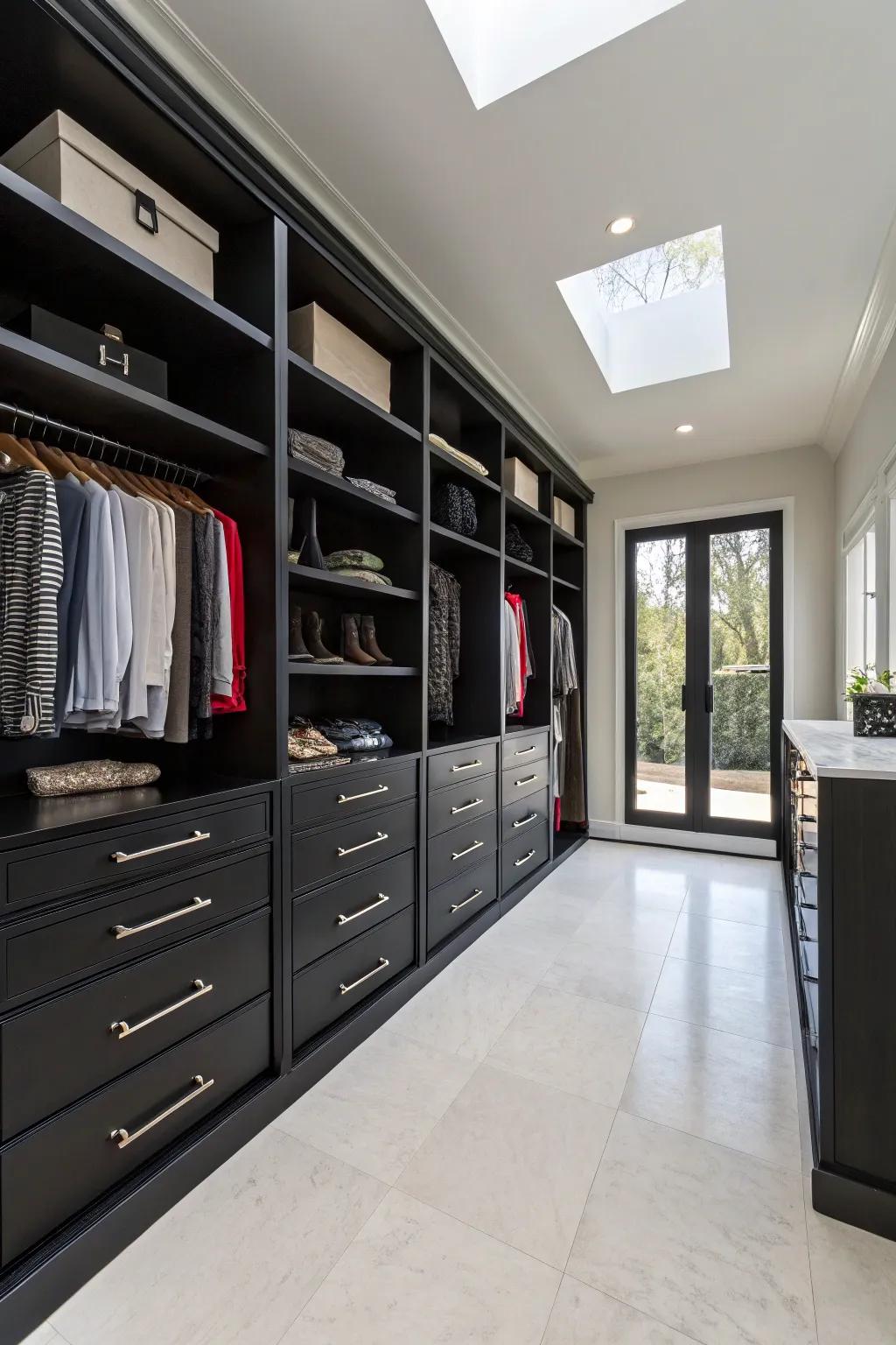 An open layout enhances the sense of luxury in the closet.