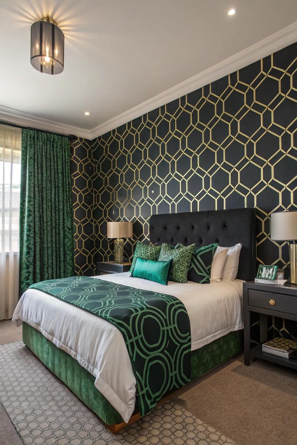 Geometric prints providing a modern touch to the bedroom.