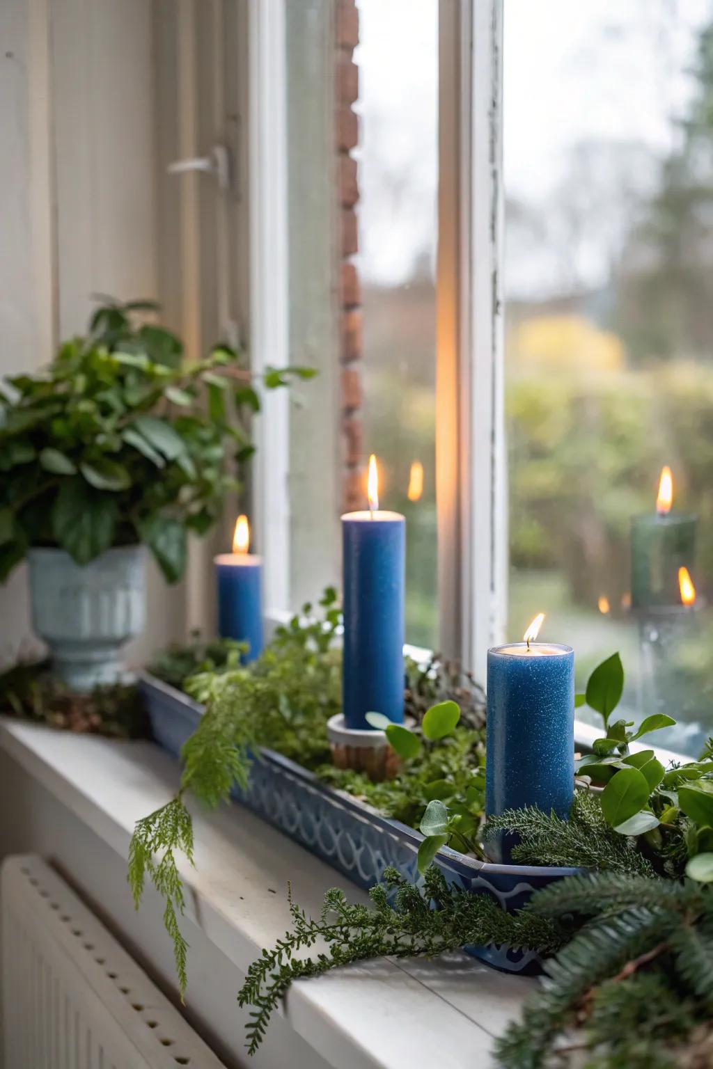 Warm and elegant blue Christmas candles