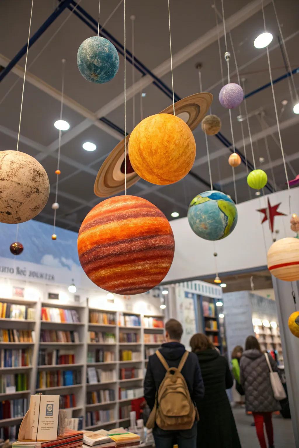 Creative planets and asteroids bring a whimsical element to the book fair.