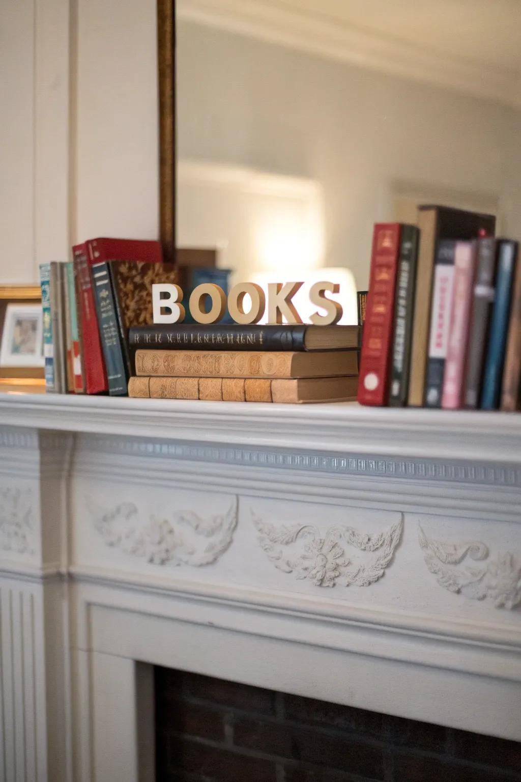 Book titles arranged to create a narrative.