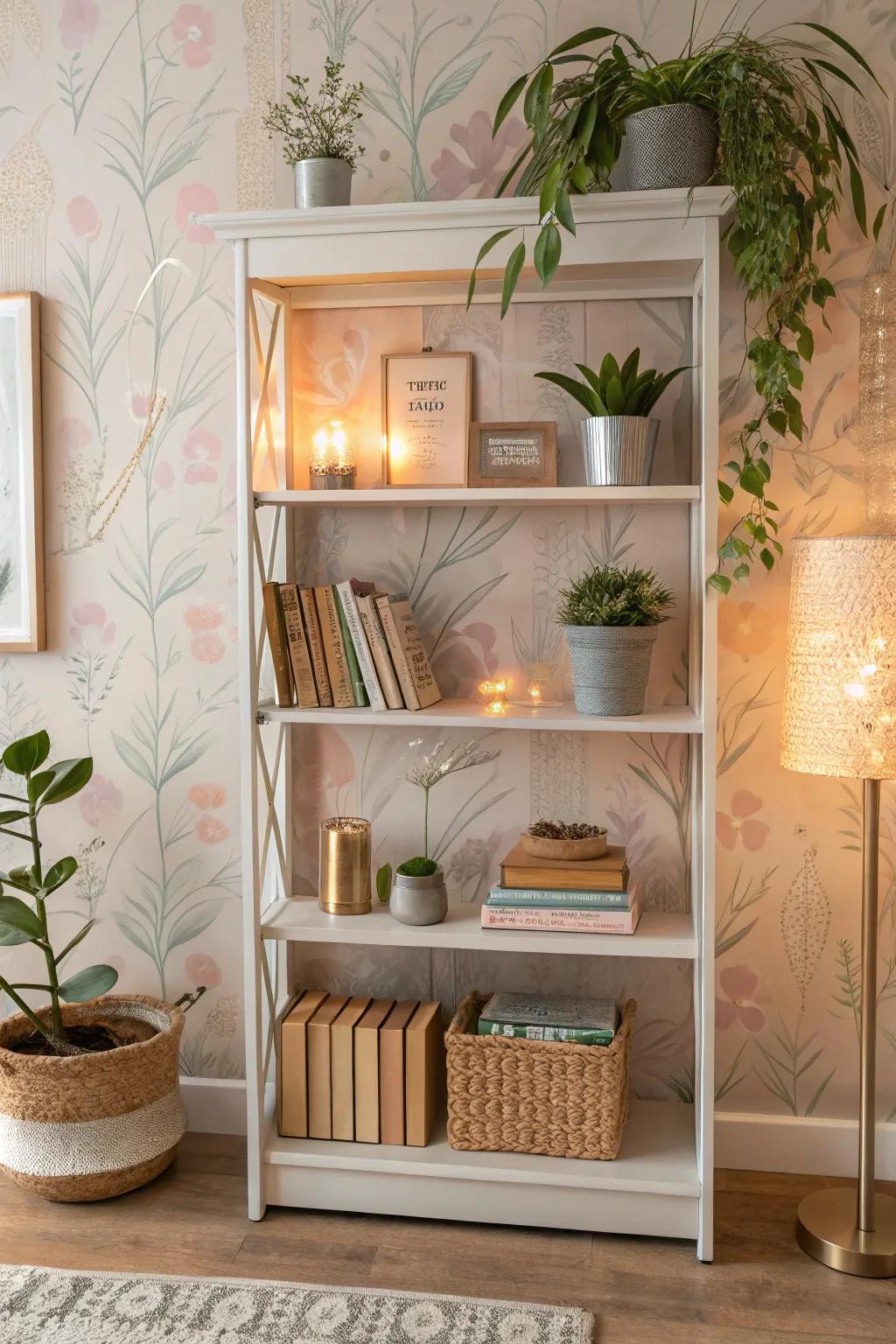 <strong>Bookshelf</strong> featuring gentle pastel wallcovering for a peaceful reading nook.&rdquo; loading=&rdquo;lazy&rdquo; class=&rdquo;pimg&rdquo;>
	</picture><figcaption><strong>Bookshelf</strong> featuring gentle pastel wallcovering for a peaceful reading nook.</figcaption></figure>
<p>Gentle pastel wallcovering can evoke a sense of calm and peace. It&rsquo;s suitable for a reading nook where you want to unwind.</p>
<h3>Might be a good match:</h3>
<ul class=
