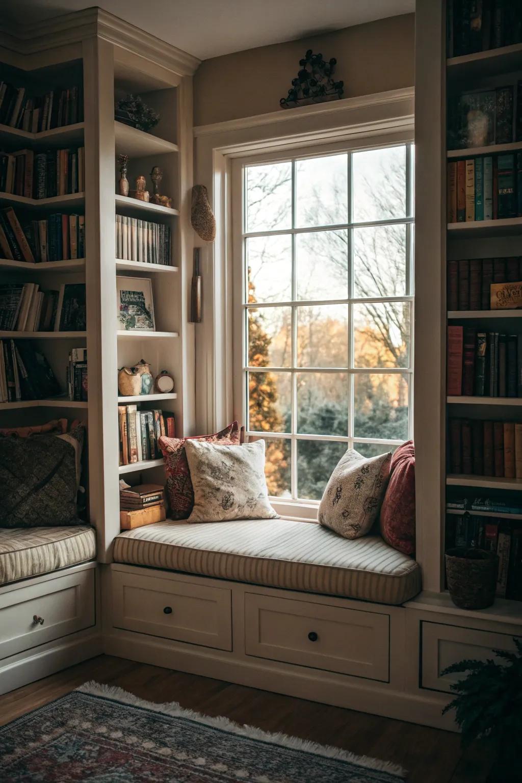 Harmonize comfort and style with a cushioned window seat.