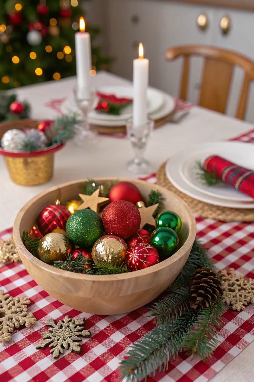 Festive holiday spirit is showcased through multicolored decorations