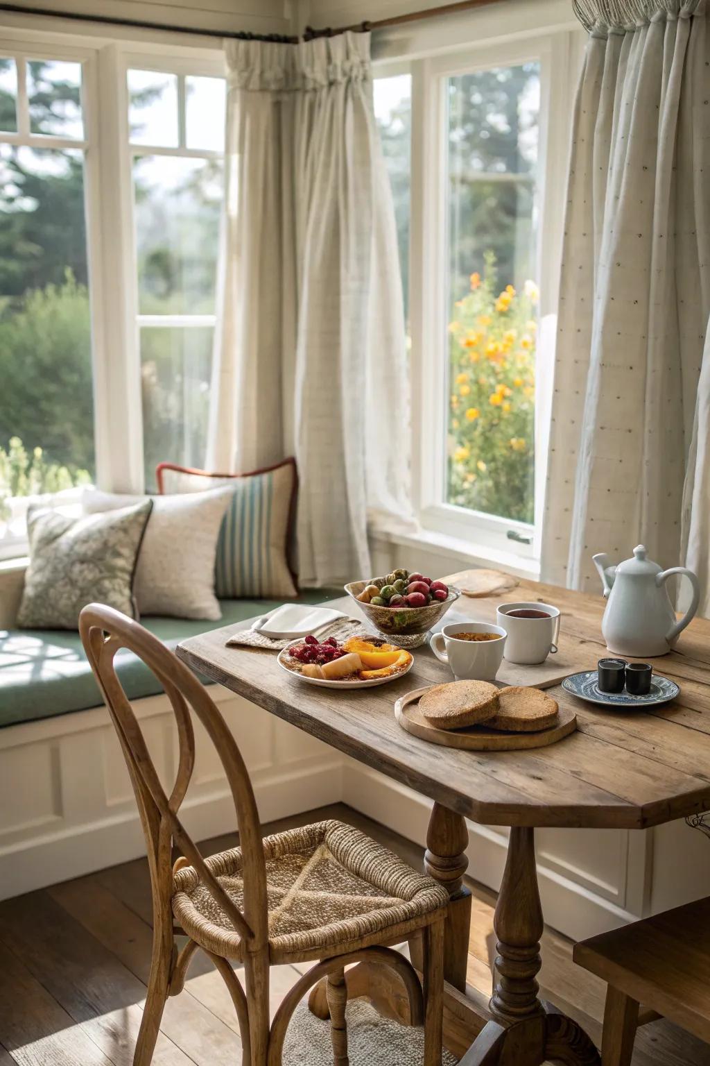 Curtains give you control over sunlight and bring softness to the nook.