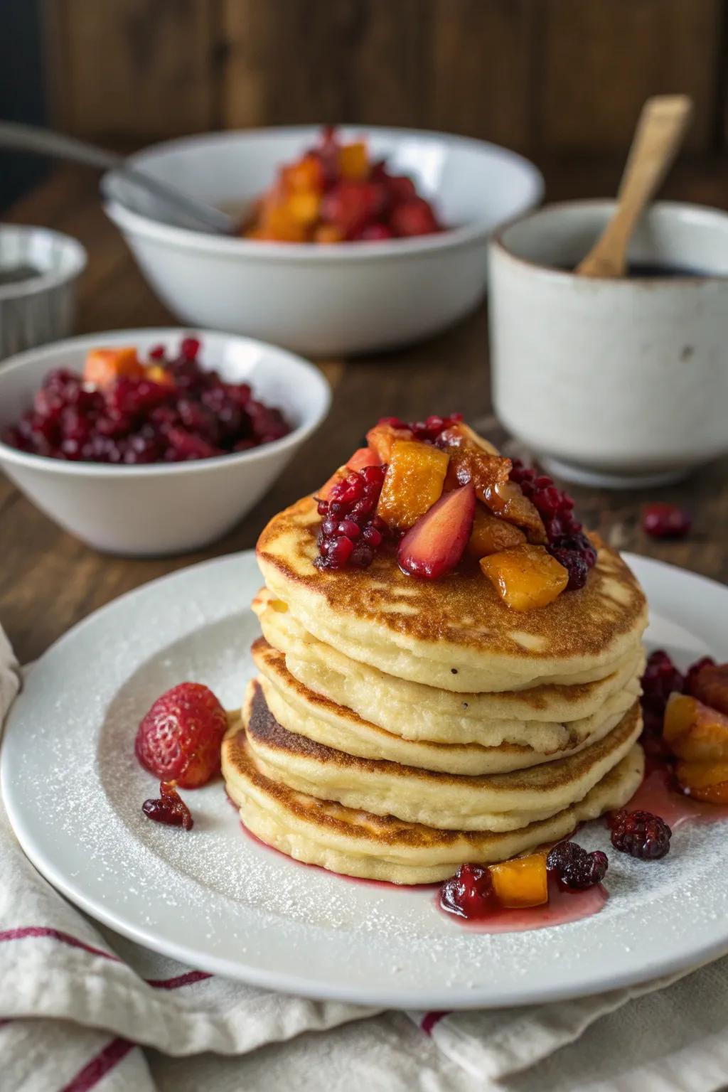 Flat cakes with reduction: a timeless brunch favorite.