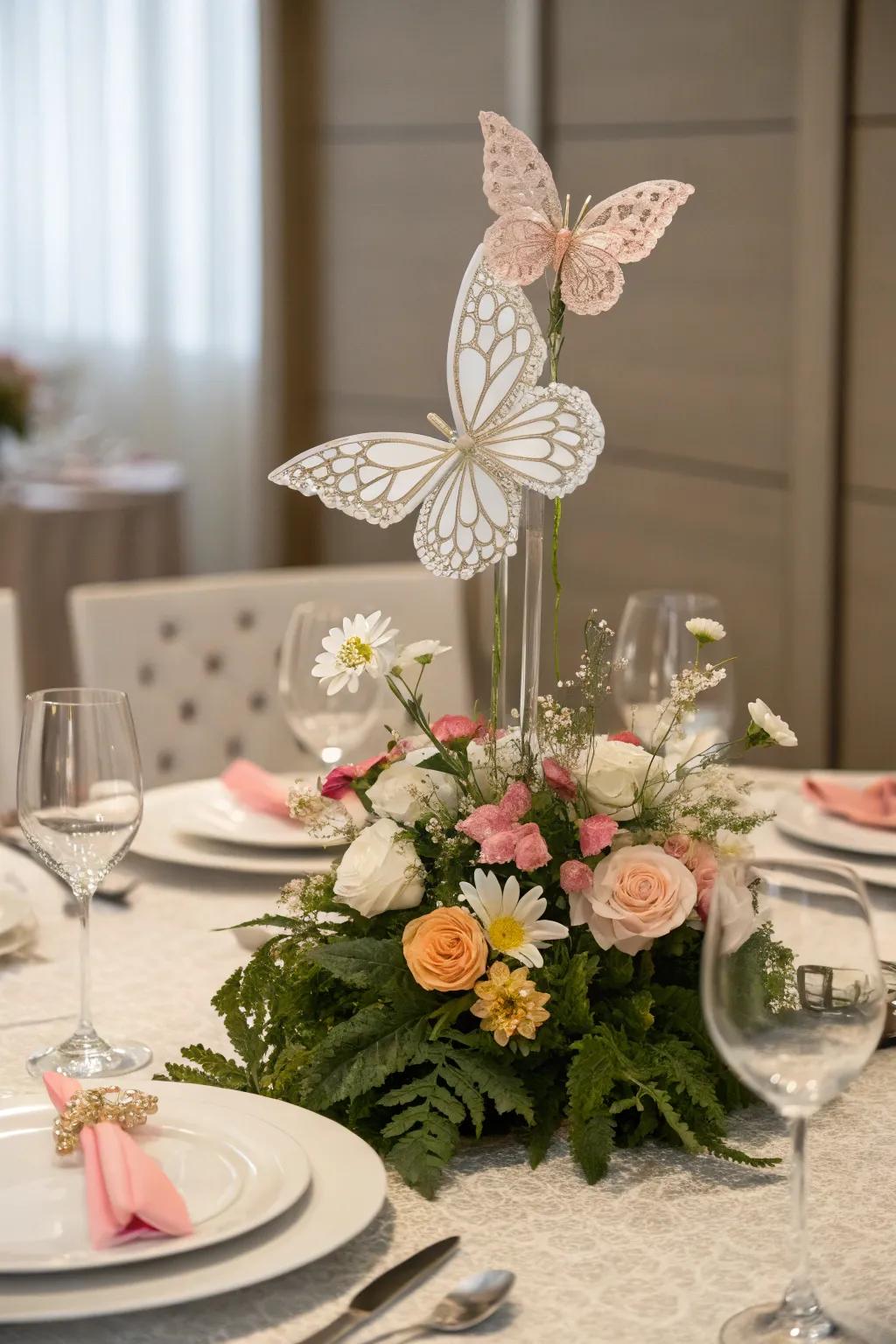 A butterfly focal point enhances social gatherings.