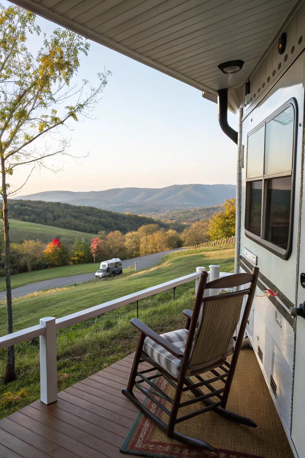 A rocking chair provides a peaceful spot to unwind.