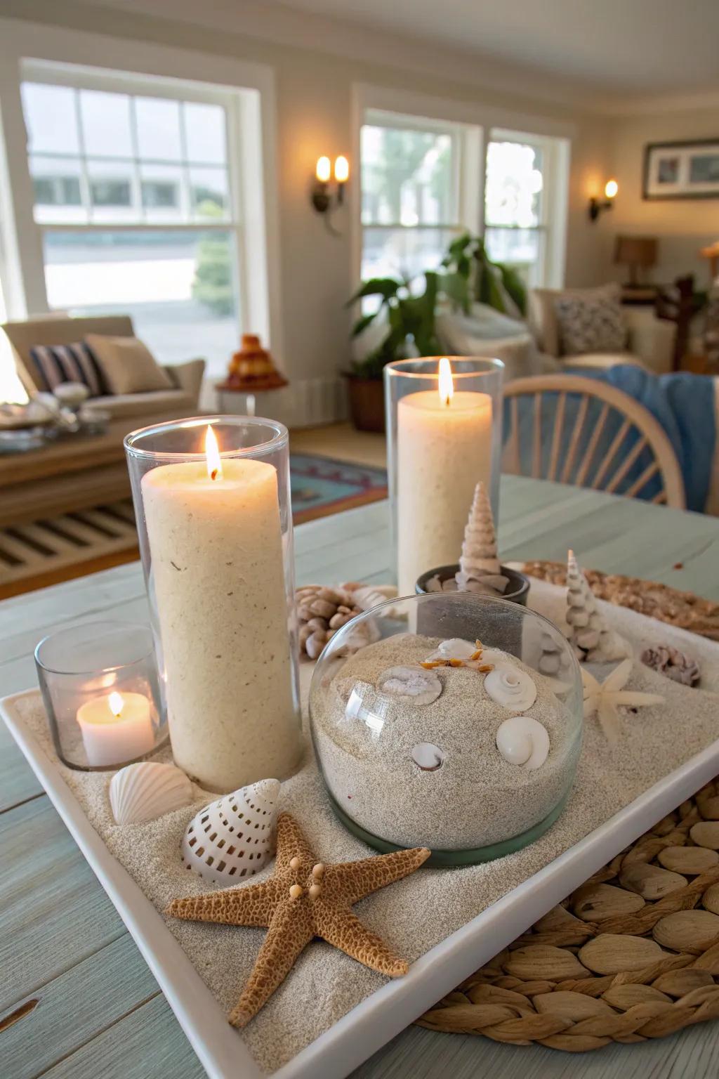 A coastal-inspired light display brings a seaside sensation indoors.