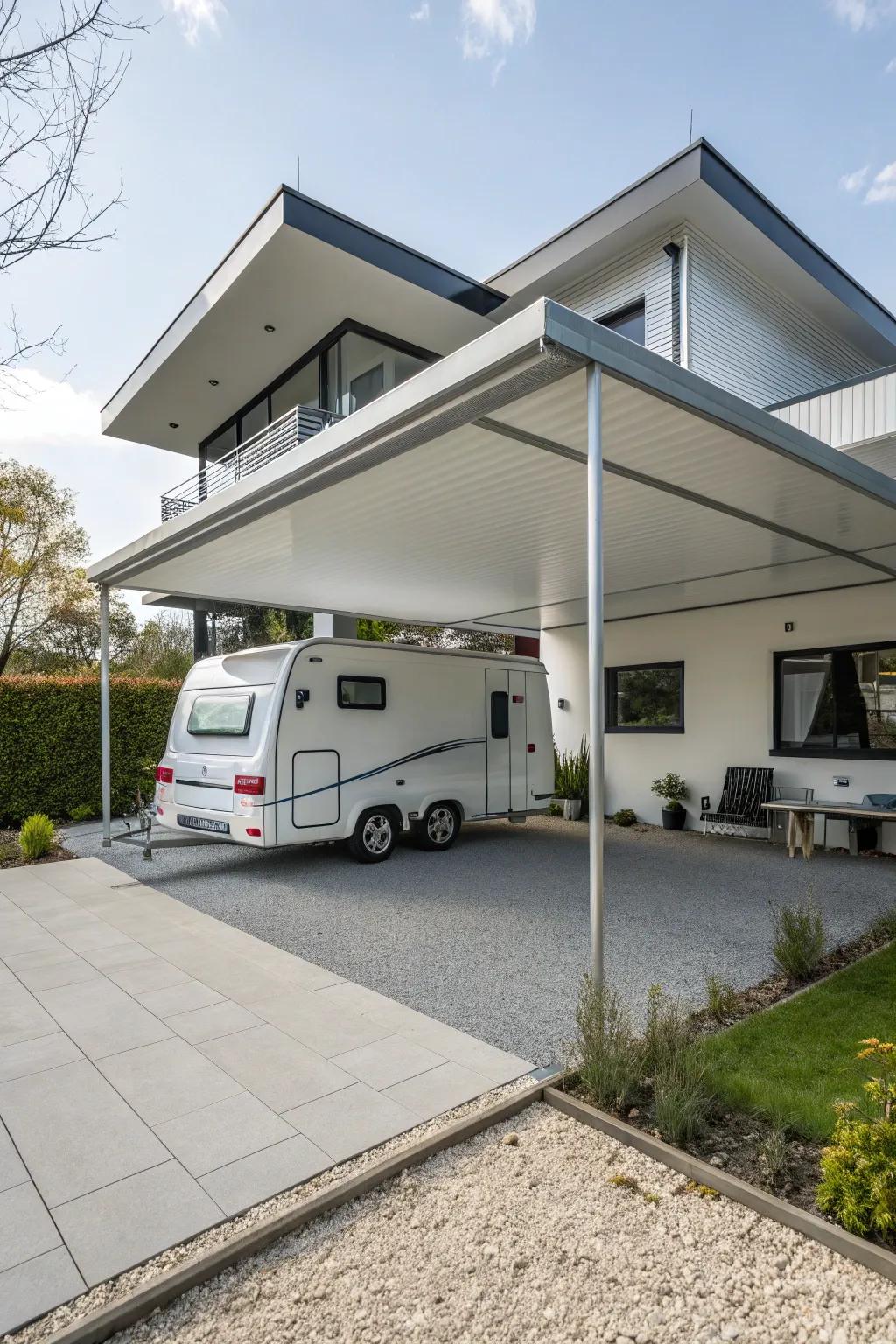 Flat roofs provide a clean and unobtrusive carport design.