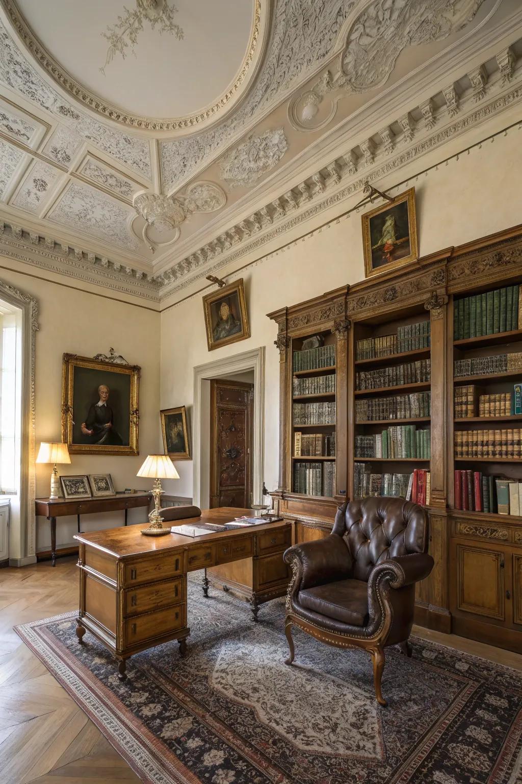 Incorporate timeless elegance through elaborate ceiling borders.