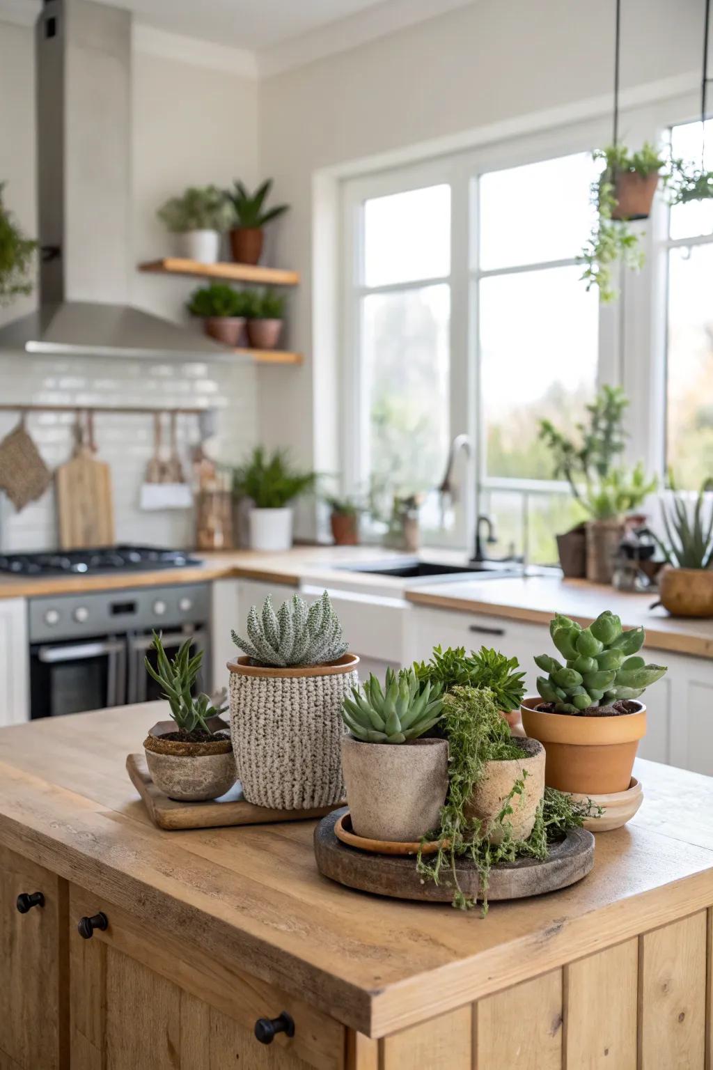 Add lush greenery to your kitchen island.