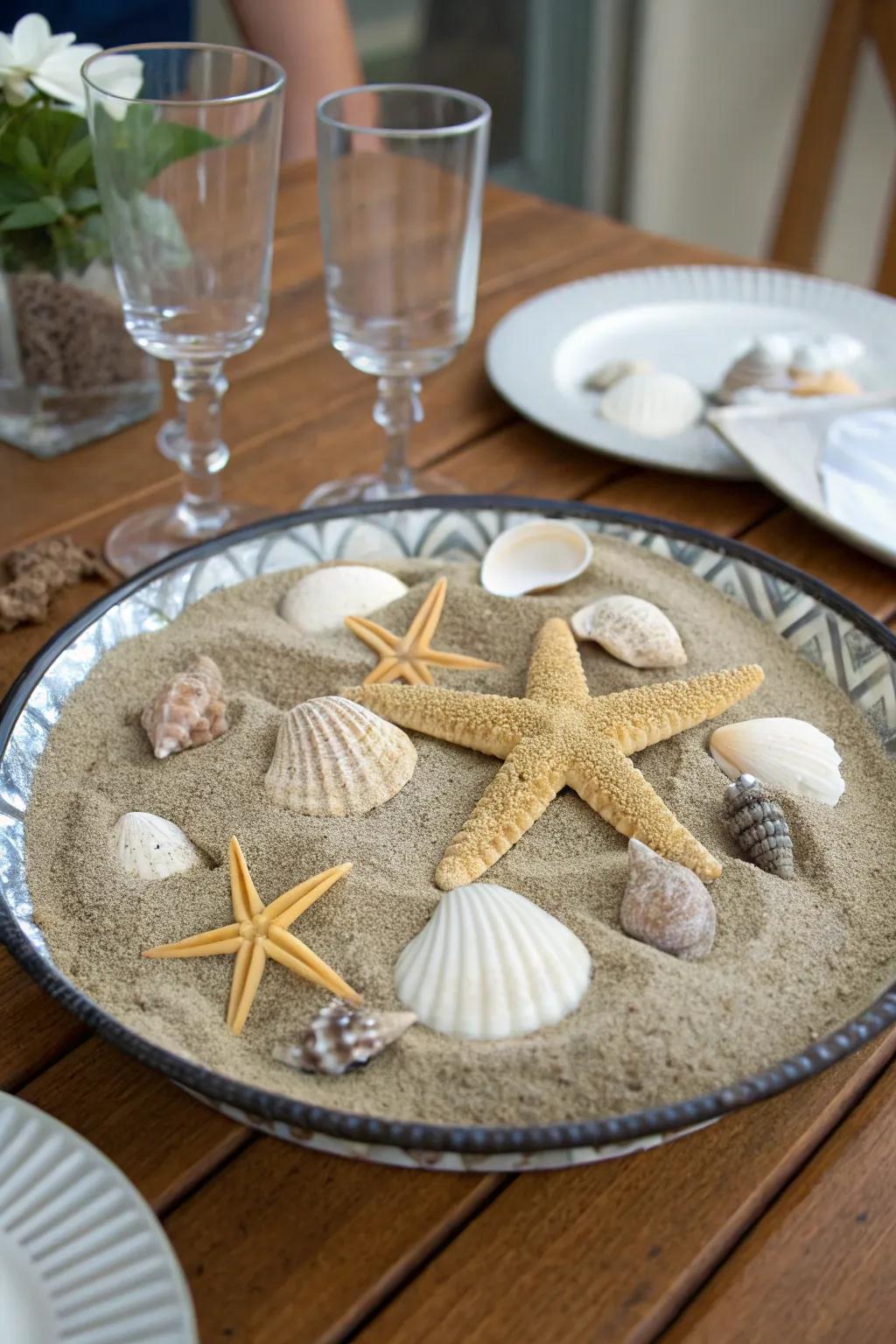 Carry the coast to your table using a coastal-inspired centerpiece.