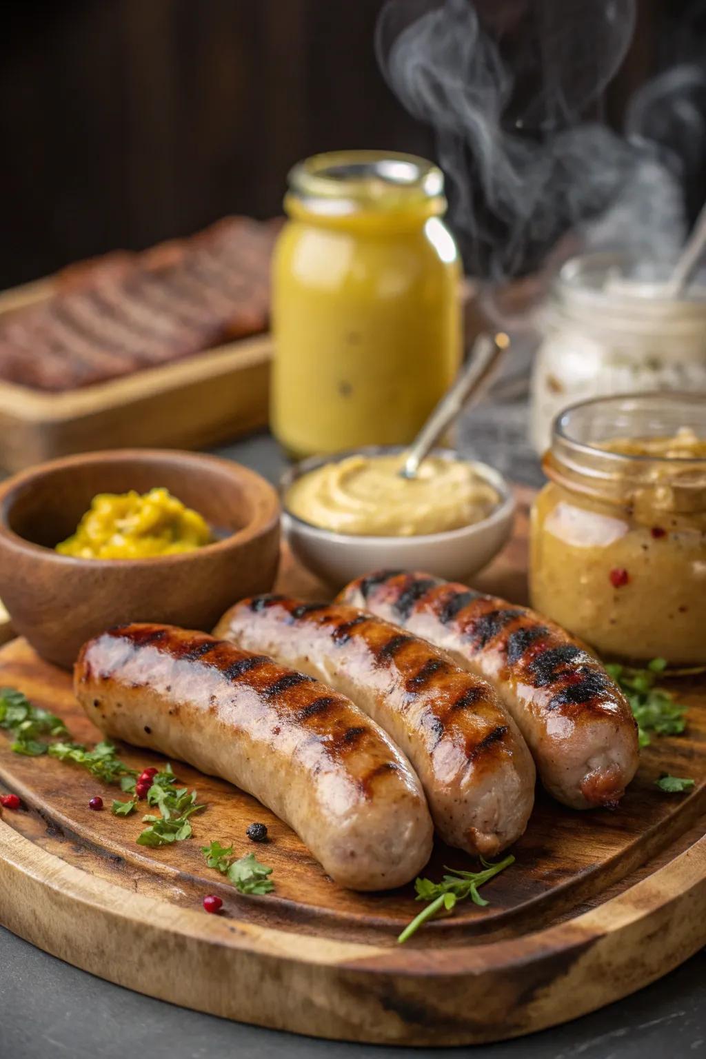 Enjoy basic roasted sausages using great condiments.