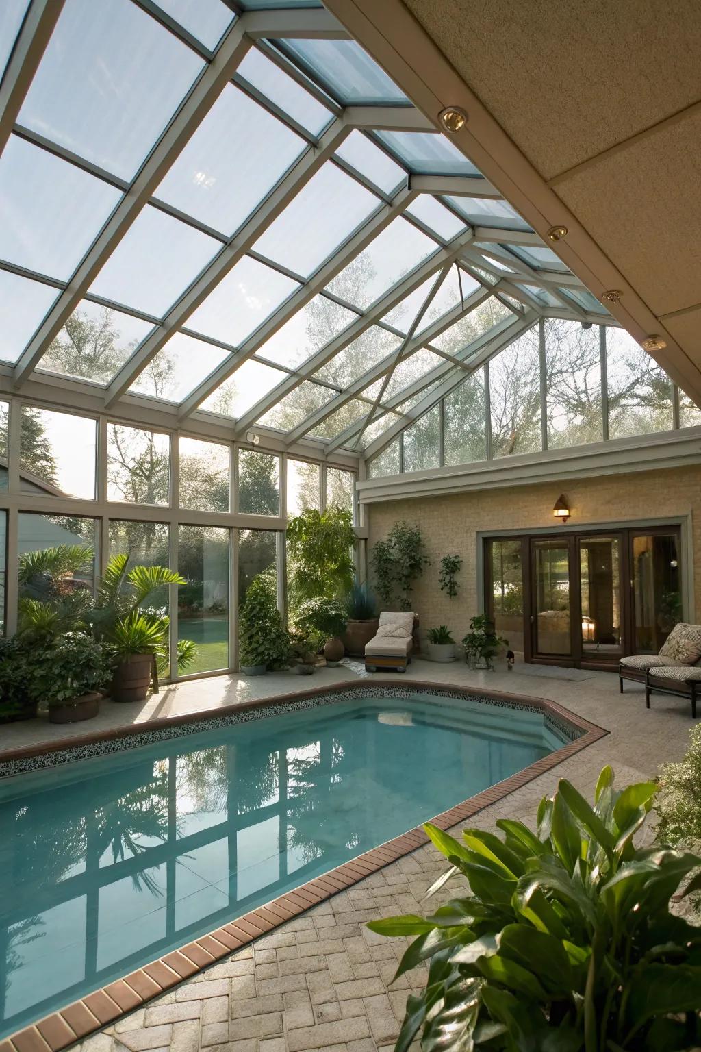 A sunroom provides a sunlit sanctuary for your indoor pool.