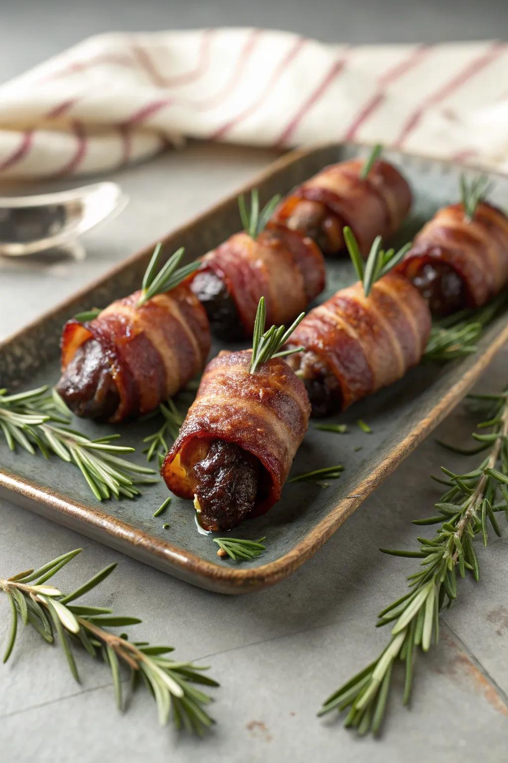 Bacon-wrapped fruit is a mix of sweet and savory.