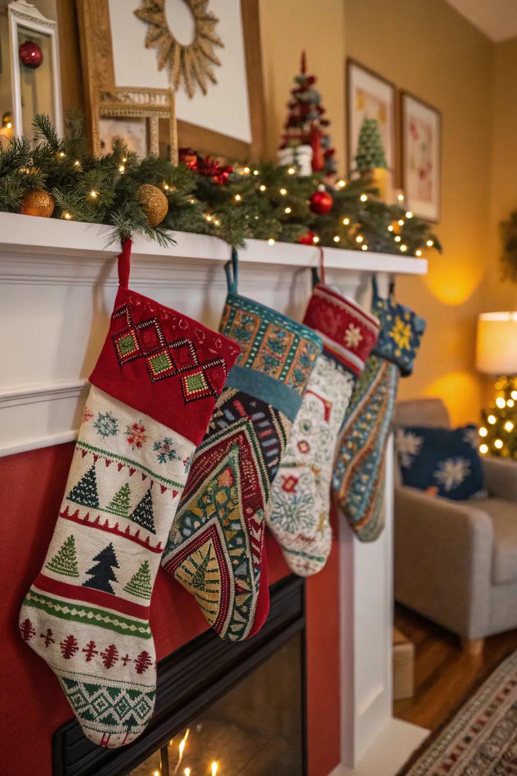 Culturally-inspired designs bring a global flair to holiday stockings.