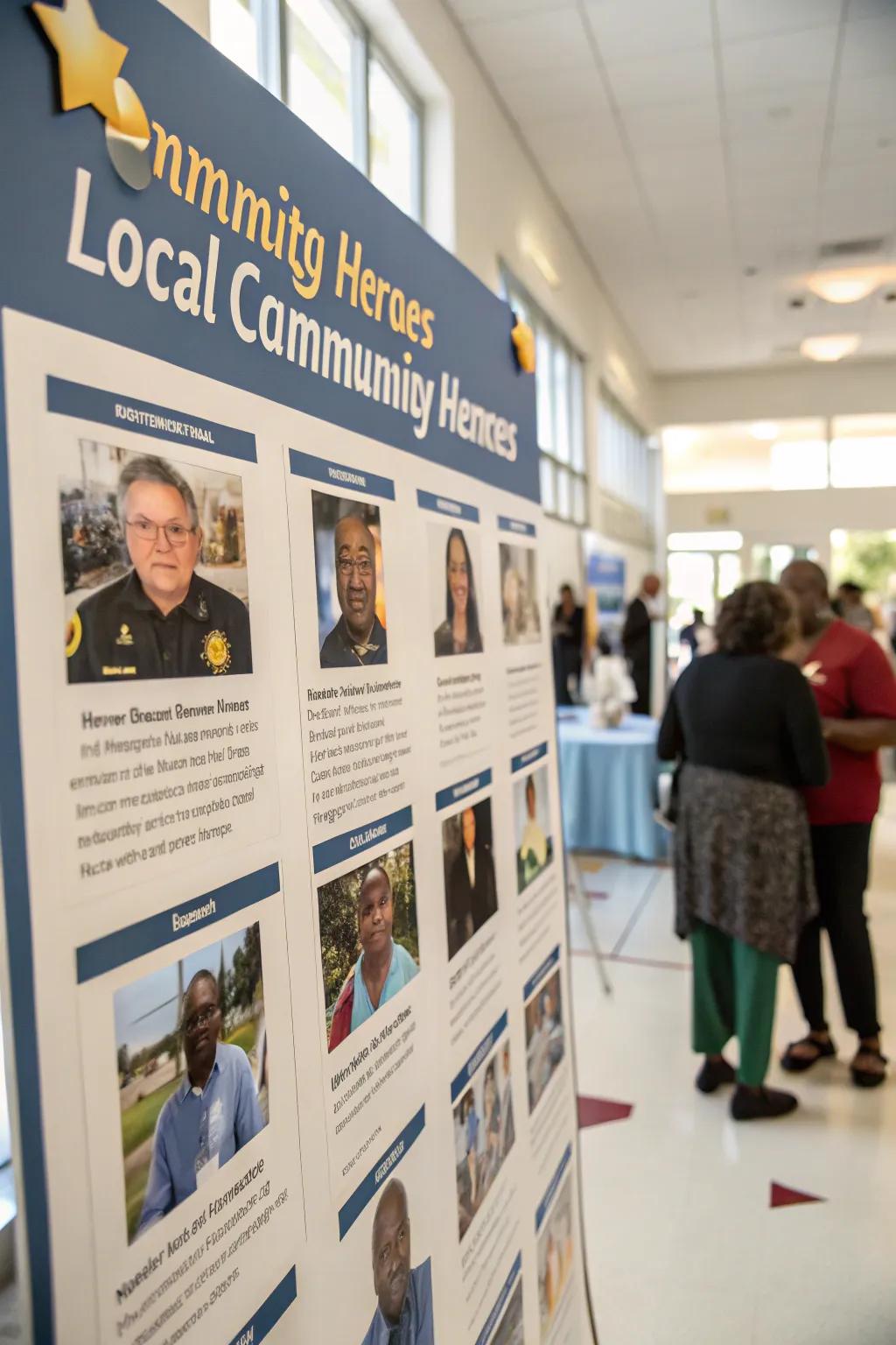 Local community heroes celebrated on the bulletin board.