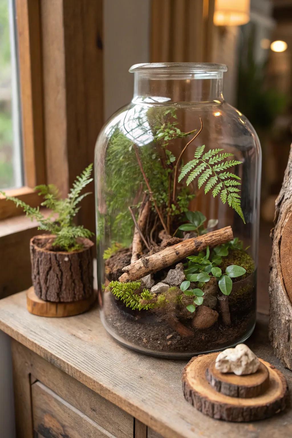 A simple woodland landscape terrarium brings the forest to your living space.
