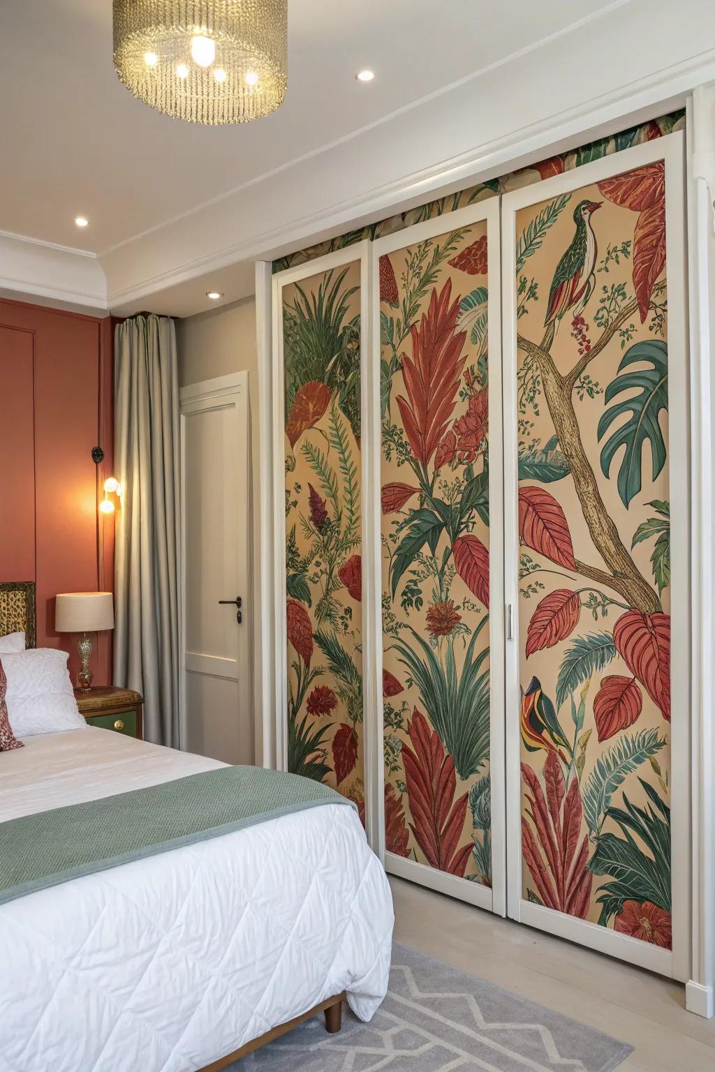 Wallpaper infuses artistic panache and chromatic diversity into doors.