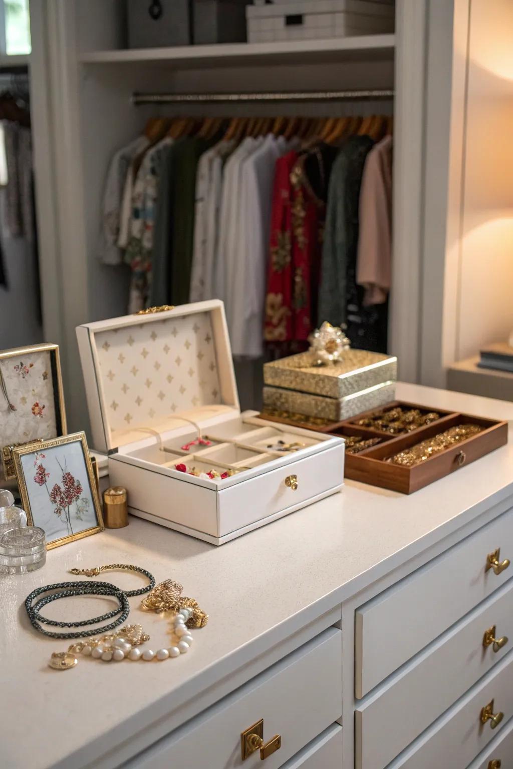 Personalize the organizer surface with decorative items.