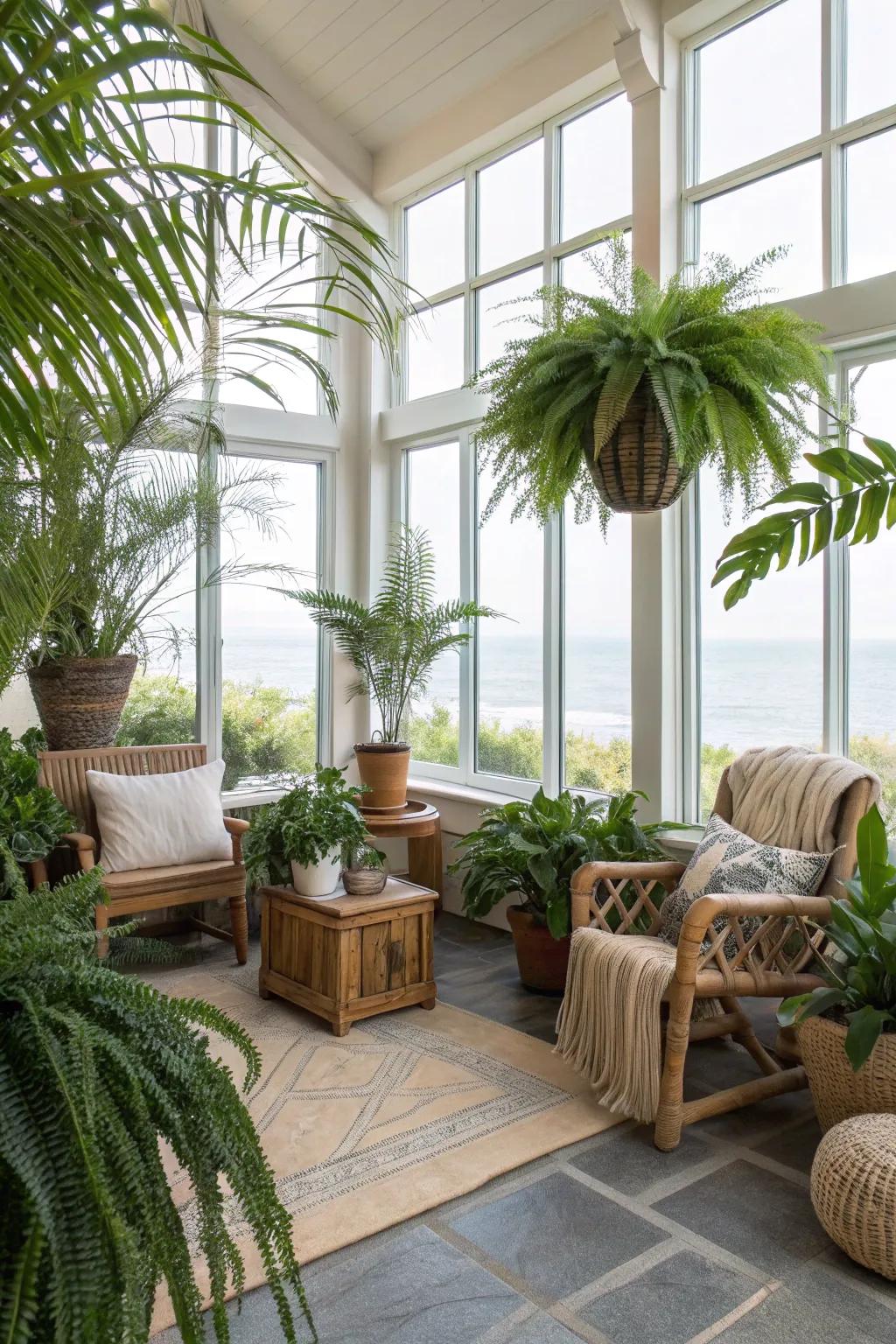 Greenery adds vibrancy and a refreshing element.